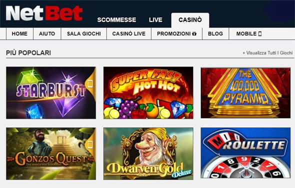 Il catalogo di gioco del casinò NetBet.