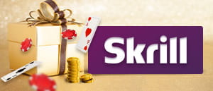 Il logo di Skrill e delle fiches da casinò