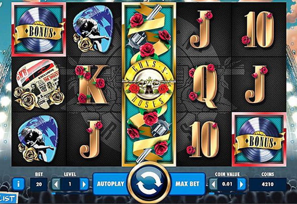 L'interfaccia grafica della slot Guns N' Roses slot durante una sessione di gioco.