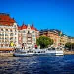 Buildings by the water in Stockholm, Sweden.