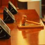 Courtroom desk and gavel.