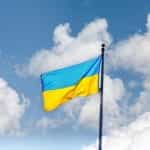 The blue and yellow Ukrainian flag.